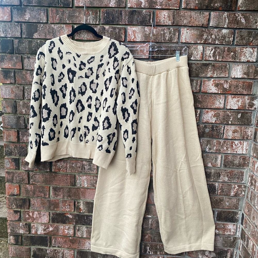 Leopard Print Knit Sweater Set